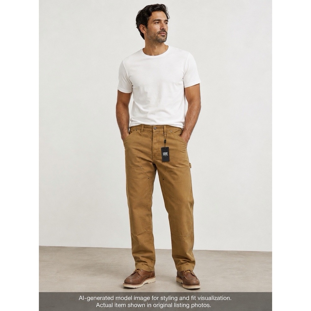 Frye Mens Carpenter Pants 38x32 Tan Canvas Workwear Utility Straight Leg NWT